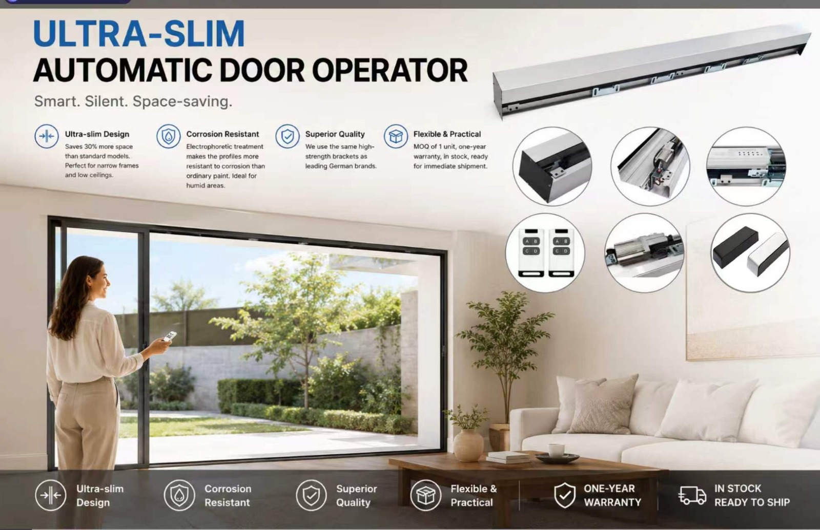 KBA Aluminium Door / Frameless Glass Sliding Door Kit with motor controller - Image 3