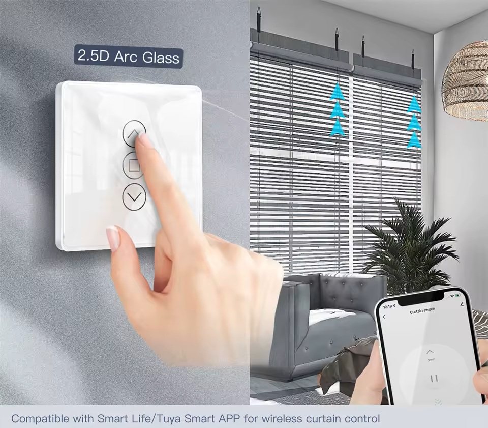 KBA WiFi Glass Touch Switch for Roller Shutter/Blinds (Alexa-Google Home)